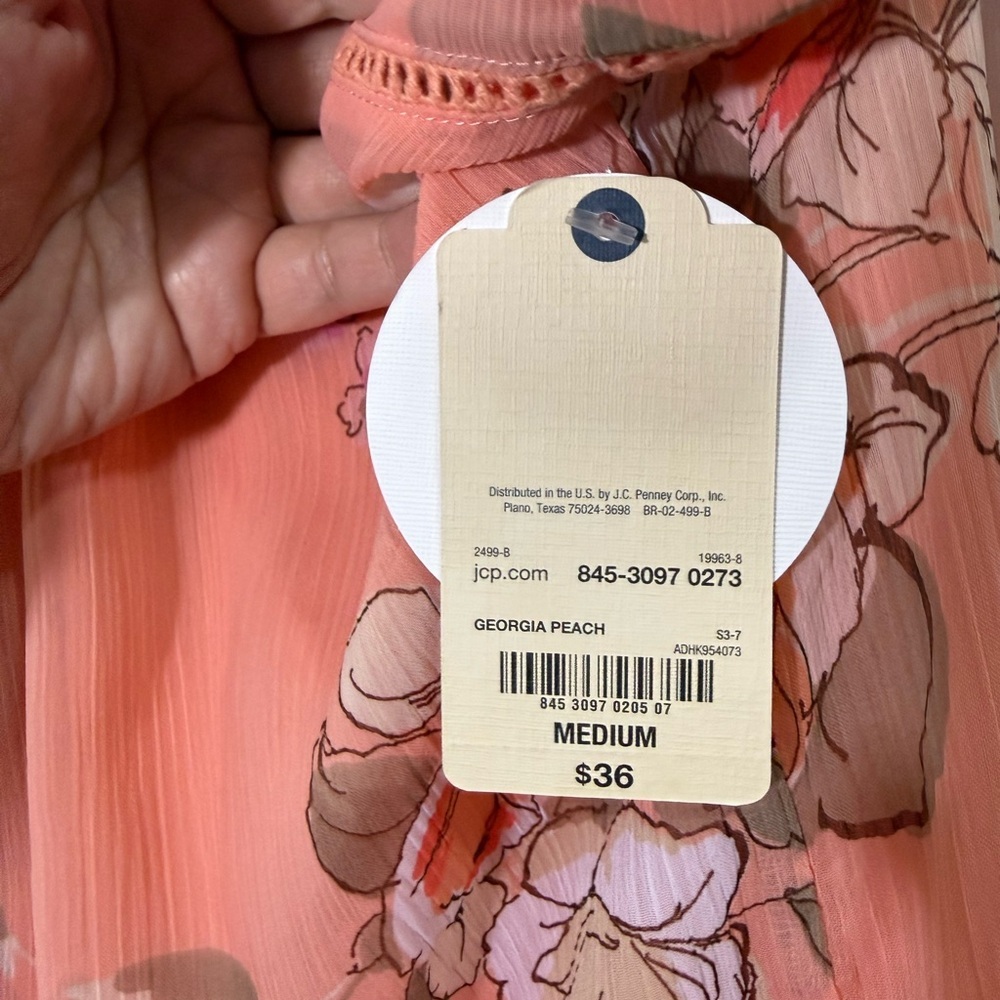 NWT St. John’s Bay Floral Blouse Medium Peach Sheer Top Boho Lightweight - Picture 6 of 6